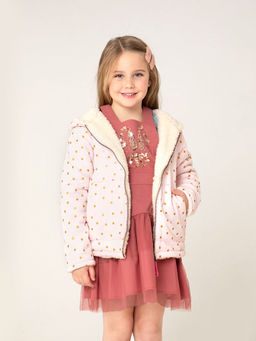 CHERRY CRUMBLE BY NITT HYMAN - Girls Pink Hooded Polka Dot Reversible Hooded Sweatshirt