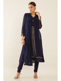 Soch - Navy Blue Georgette Kurta with Churidar and Dupatta (Set of 3)