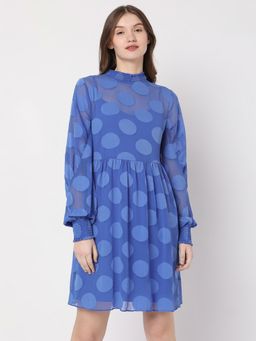 VERO MODA - Women Polka Dots Casual Wear Blue Dress
