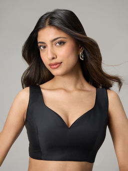 Gajra Gang - Black Gajji Silk Sleeveless Stitched Blouse Timeless Lane