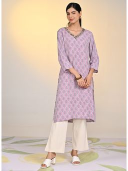 Lakshita - Nadia Light Purple Printed V-Neck Kurta for Women