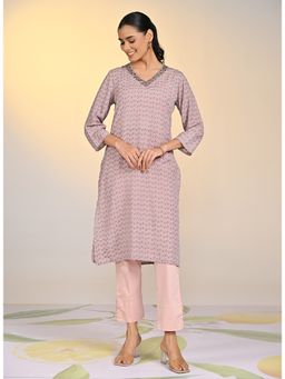 Lakshita - Nadia Grey Printed V-Neck Kurta for Women