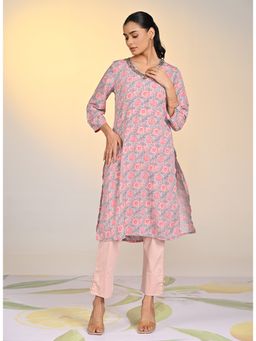 Lakshita - Nadia Lavender Printed V-Neck Kurta for Women
