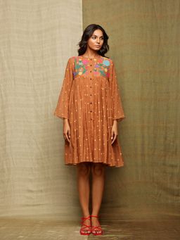 Swati Vijaivargie - Rose Brown Applique Embroidered Dress