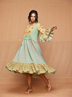 Swati Vijaivargie - Edie Striped Floral Tiered Dress