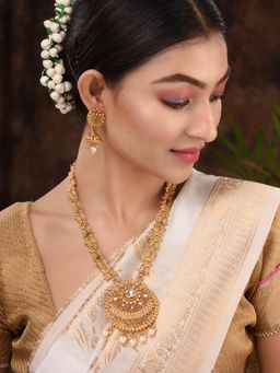 Saraf RS Jewellery - Gold Plated Kundan Studded Handcrafted Necklace Jewellery (Set of 2)