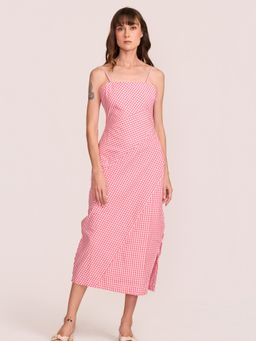 How When Wear - The Pink Check Wraparound Midi Dress