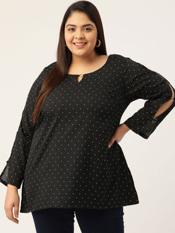 theRebelinme - Women's Black Polka Dot Keyhole Neck Top