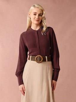 U.S. POLO ASSN. - Mandarin Collar Pintucked Top