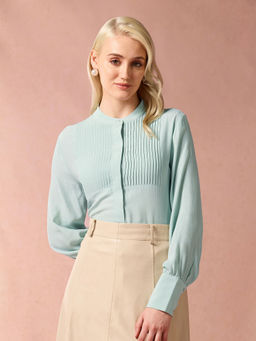 U.S. POLO ASSN. - Mandarin Collar Pintucked Top