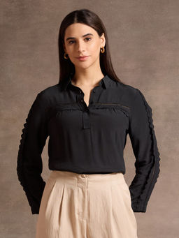 U.S. POLO ASSN. - Scallop Lace Shirt Collar Top