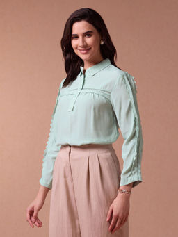 U.S. POLO ASSN. - Scallop Lace Shirt Collar Top