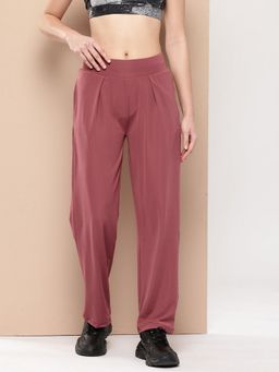 Alcis - Women Light Pink Straight High-Rise Waist Track Pant
