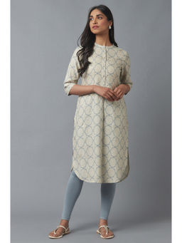 WISHFUL by W - Grey Geometric Kurta