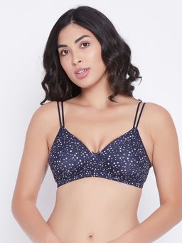 Clovia - Padded Non-Wired Full Cup Star Print T-Shirt Bra In Navy