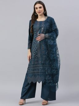 Readiprint - Cotton Navy Blue Straight Style Unstitched Dress Material (Set of 3)