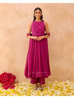 Taro India - Berry Bash Kurta Set With Pant And Dupatta