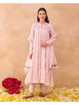 Taro India - Pink Affair Kurta Set With Pant And Dupatta