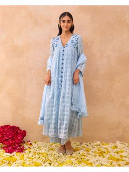 Taro India - Morning Mist Kurta Set With Pant And Dupatta