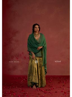 Rhua India - Reisha Pine Green Tissue Sharara Set With Dupatta