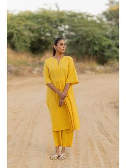 Silai Studio - Yellow Sunshine Striped Cotton Kurta And Pant