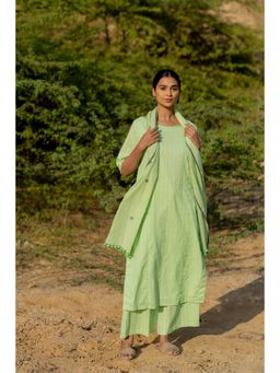 Silai Studio - Pastel Green Cotton Stripes Kurta And Pant