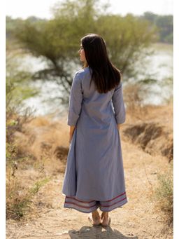 Silai Studio - Steel Blue Cotton Embroidered Kurta And Pant