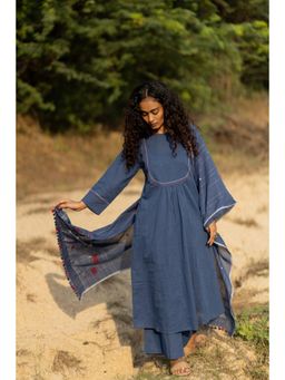 Silai Studio - Earthy Blue Cotton Kurta With Pant And Dupatta
