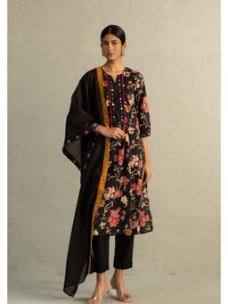 Charkhee - Black Phool Dori Kurta Set With Pant And Dupatta
