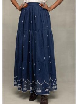 Sutra Art of Clothing - Handloom Blue Traditional Jamdani Flared Skirt