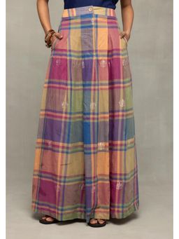 Sutra Art of Clothing - Handloom Multi Colour Lotus Zari Jamdani Flared Skirt