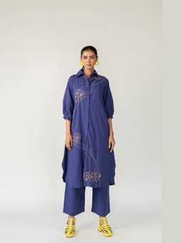 Silai Studio - Indigo And Ecru Fluidity Tunic With Pant