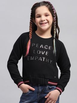 Monte Carlo - Girl'S Embellished Black Round Neck Full Sleeve Sweatshirt