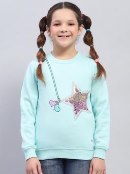 Monte Carlo - Girl'S Embellished Blue Round Neck Full Sleeve Sweatshirt