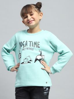 Monte Carlo - Girl'S Sky Blue Graphic Round Neck Full Sleeve Sweatshirt