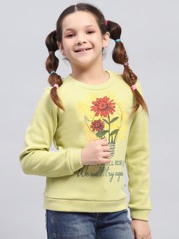 Monte Carlo - Girl'S Graphic Green Round Neck Full Sleeve Sweatshirt