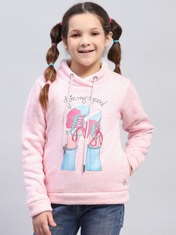 Monte Carlo - Girl'S Printed Pink V Neck Full Sleeve Sweatshirt
