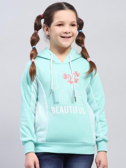 Monte Carlo - Girl'S Printed Blue Hooded Neck Full Sleeve Sweatshirt