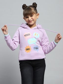Monte Carlo - Girl'S Mauve Printed Hooded Neck Full Sleeve Sweatshirt
