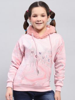 Monte Carlo - Girl'S Typography Pink Hooded Neck Full Sleeve Sweatshirt
