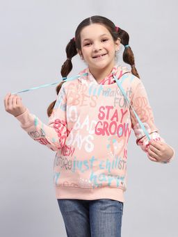 Monte Carlo - Girl'S Printed Peach Hooded Neck Full Sleeve Sweatshirt