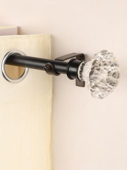 The Decor Mart - 84"-144" White Bloom Finial Extendable Curtain Rod Black 19Mm (Hardware Included)