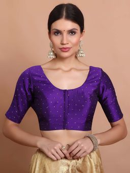 SALWAR STUDIO - Purple Silk Round Neck Readymade Padded Blouse