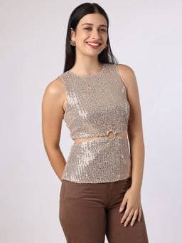 BLANC9 - Golden Sequinned Cut-Out Top