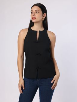 BLANC9 - Black Front Bow Detail Top