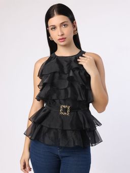 BLANC9 - Black Frill Top with Mirror Belt