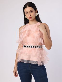 BLANC9 - Pink Frill Top with Mirror Belt