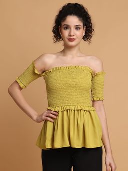 BLANC9 - Pear Green Smocking Off-Shoulder Top