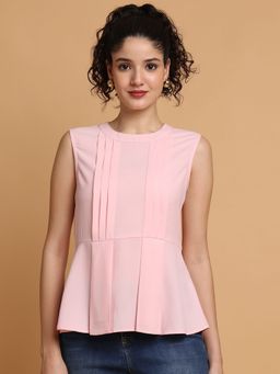 BLANC9 - Pink Back Bow Peplum Top