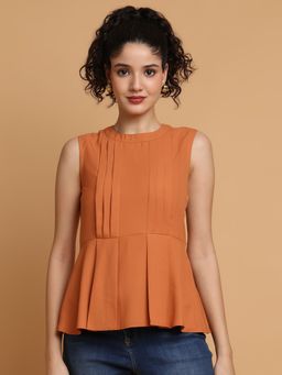 BLANC9 - Dusty Orange Back Bow Peplum Top